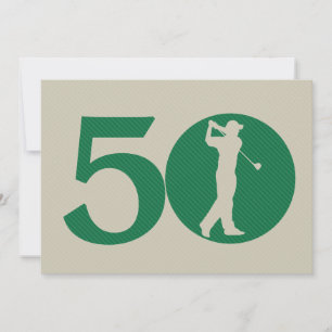 Golfer Golf Green Beige 50th Birthday Invitation