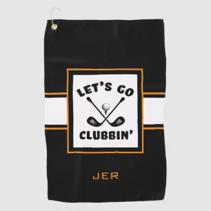 Golfer Golf Modern Monogram Pro Sport Black Orange Golf Towel