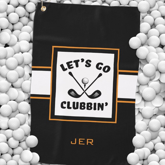Golfer Golf Modern Monogram Pro Sport Black Orange Towel (Creator Uploaded)