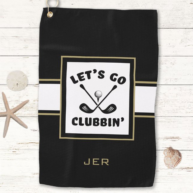 Golfer Golf Modern Monogram Pro Sports Black Gold Golf Towel (Golfer Golf Modern Monogram Pro Sports Black Gold Golf Towel)