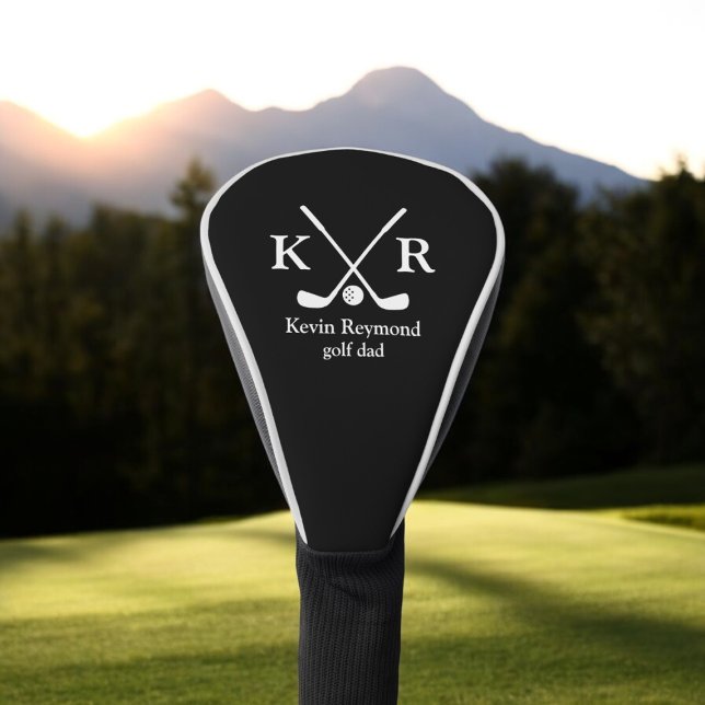 Golfer . Golf-Player Classic Black White Monogram Golf Head Cover (Creator Uploaded)