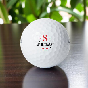 Golfer golf-player Classy Red Monogram   Golf Balls