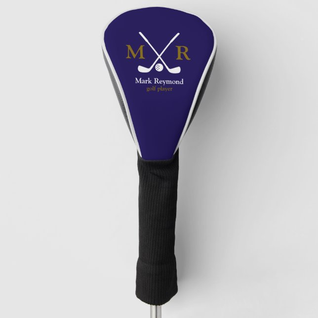 Golfer . golf-player monogram blue golf head cover (Front)