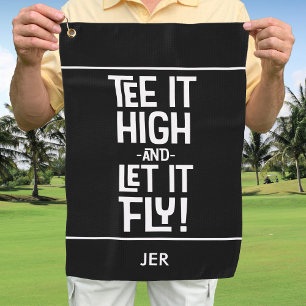 Golfer Golf Tee Humour Funny Sports Monogram Black Golf Towel