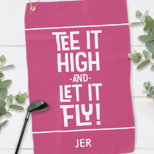 Golfer Golf Tee Humour Funny Sports Monogram Pink Golf Towel
