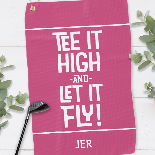 Golfer Golf Tee Humour Funny Sports Monogram Pink Golf Towel (Creator Uploaded)