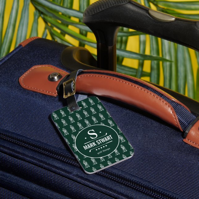 Golfer golf things luggage tag (Front Insitu 1)