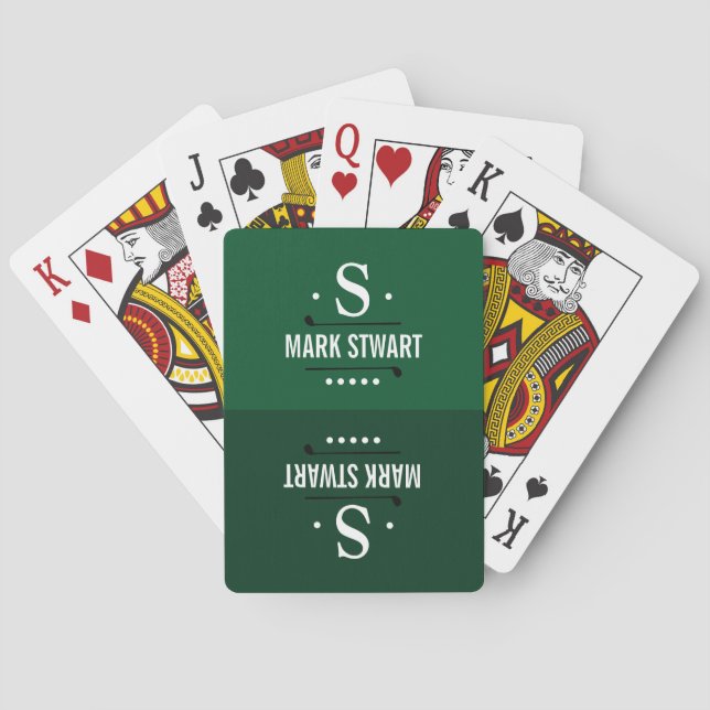 Golfer green golf monogram playing cards (Back)