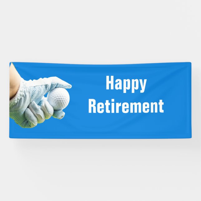 Golfer hand holds golf ball on blue banner (Horizontal)