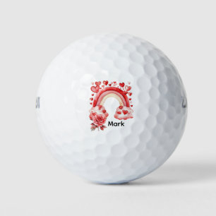 Golfer Happy Valentine's Day love rainbow Golf Balls