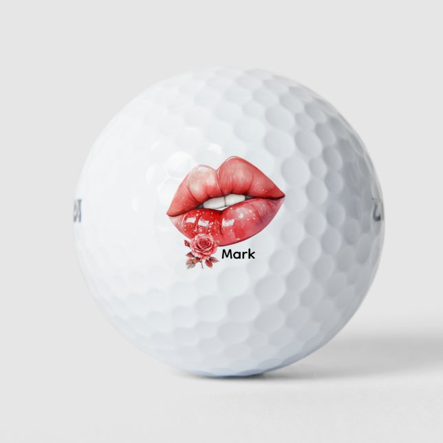 Golfer Happy Valentine's Day with big lips Golf Balls (Front)