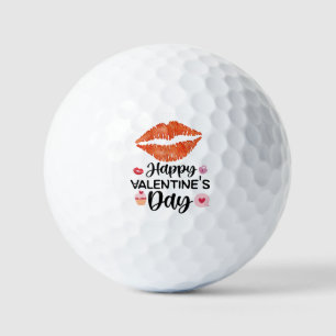 Golfer Happy Valentine's Day with red lip  Golf Balls