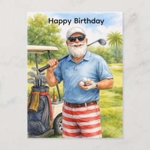 Golfer holding golf ball with text Happy Birthday  Postcard