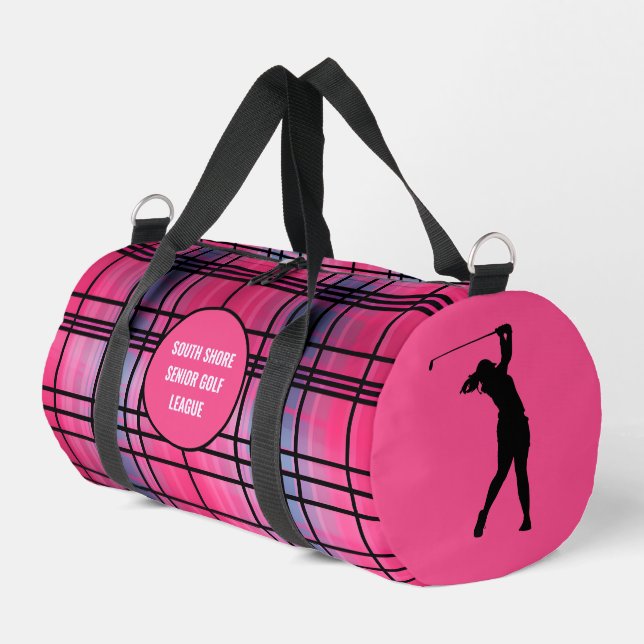 Golfer "Hot Pink" Plaid Duffel Bag (Left Corner)