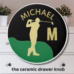 Golfer in Action Two Tone Monogram Ceramic Knob<br><div class="desc">A custom unique drawer pull / knob - tastefully done -- ready to run the course -- black, white and gold -- golfer in action - and personalise with a custom two-tone monogram as well. This is a great gift for all gentlemen golf lovers -- fun / attractive / unique....</div>