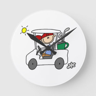Golfer in Golf Cart Round Clock