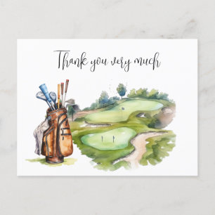 Golfer in golf course watercolor for golfer postcard