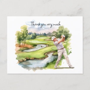 Golfer in golf course watercolor thank you card