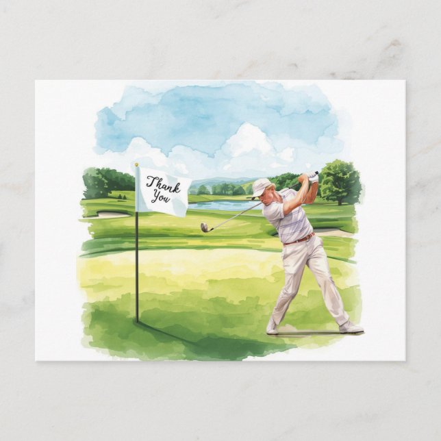 Golfer in golf course watercolor thank you card (Front)