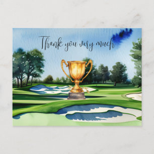 Golfer in golf course watercolor thank you card