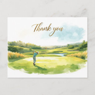 Golfer in golf course watercolor thank you card