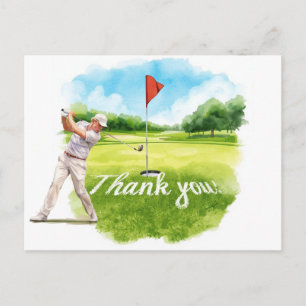 Golfer in golf course watercolor thank you card