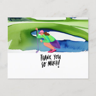 Golfer in golf course watercolor thank you card