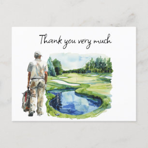 Golfer in golf course watercolor thank you card