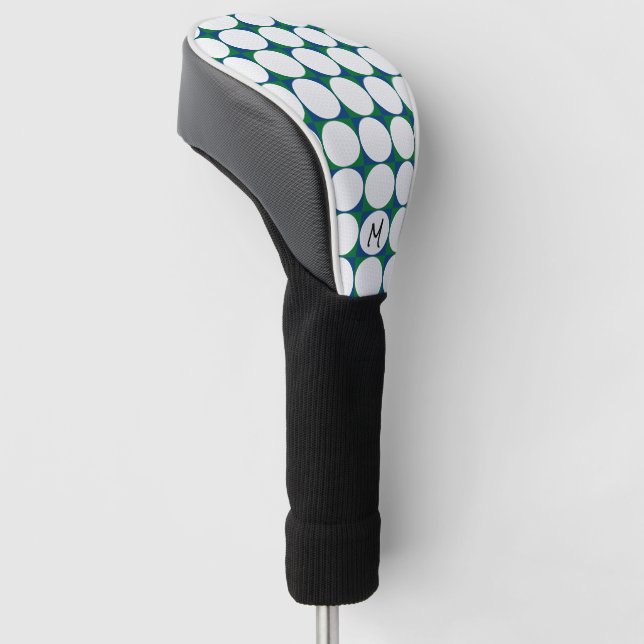 Golfer INITIAL Modern Blue Green Golf Balls Fun Head Cover (Angled)