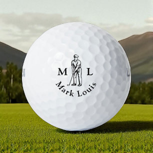 Golfer Initials Black Name Personalised Golf Balls