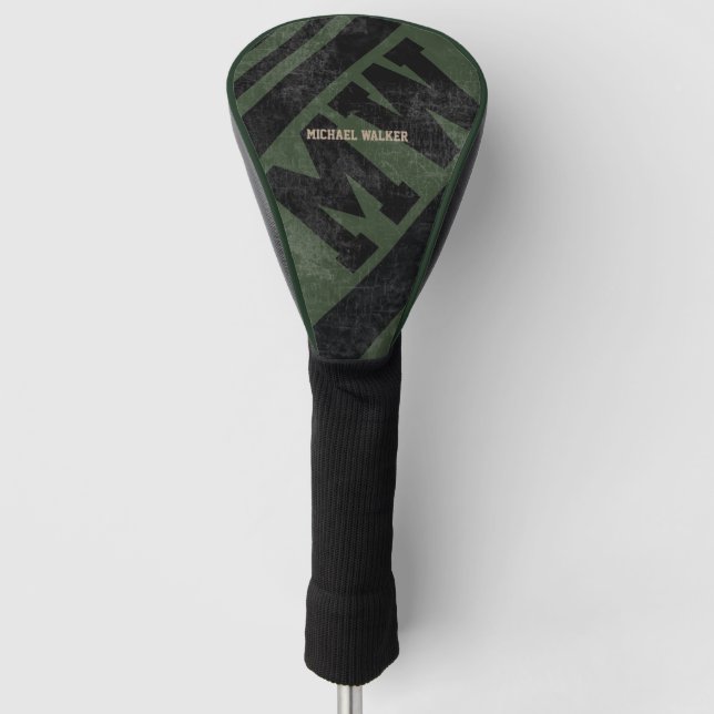 golfer initials name black hunter-green  golf head cover (Front)
