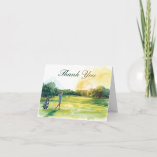 Golfer is golfing on the course thank you card