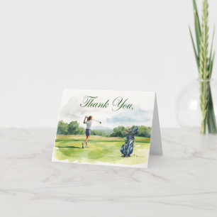 Golfer is golfing on the course thank you card