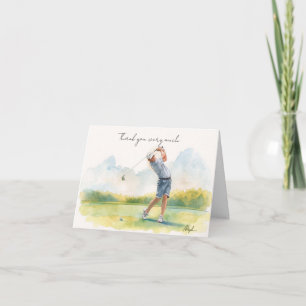 Golfer is golfing on the course thank you card