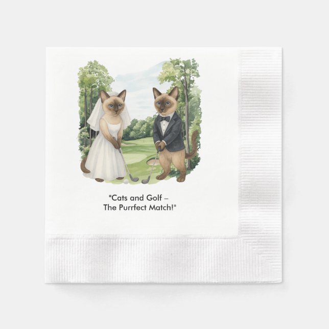 Golfer is on golf course for cat lovers napkin (Front)