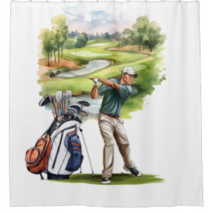 Golfer is on golf course shower curtain