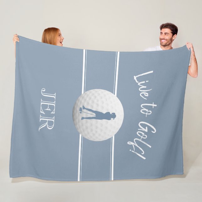Golfer Ladies Sports Chic Dusty Blue Monogrammed Fleece Blanket (In Situ)