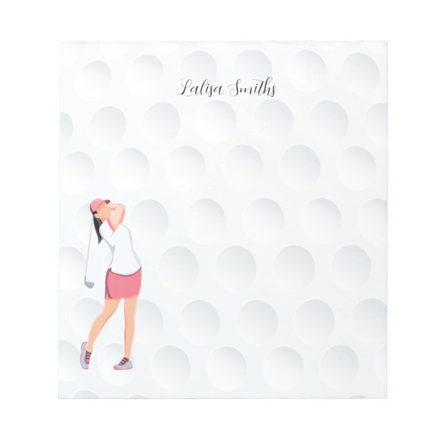 Golfer lady is golfing note pad (Front)