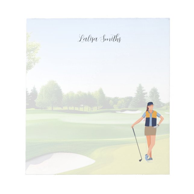 Golfer lady is golfing note pad (Front)