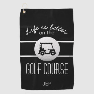 Golfer Life Golf Cart Initials Classic Black White Towel