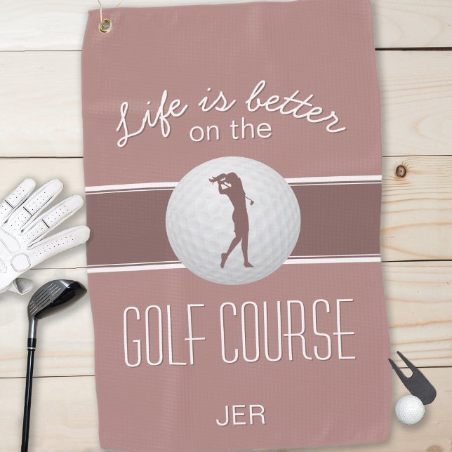  Golfer Life is Better Monogrammed Dusty Rose Pink Golf Towel (Creator Uploaded)