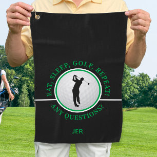Golfer Male Silhouette Golf Ball Quote Black Green Towel