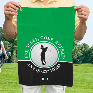 Golfer Male Silhouette Golf Ball Quote Green Black Towel