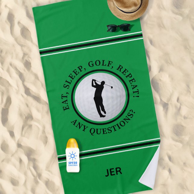 Golfer Male Sports Pro Golf Ball Cute Green Black Beach Towel (Golfer Male Sports Pro Golf Ball Cute Green Black Beach Towel)