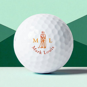Golfer Man Icon Initials / Name Personalised Golf Balls