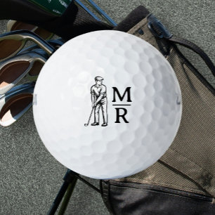 Golfer Man Playing Golf Monogram Golf Balls