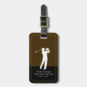 Golfer Man with Golf Club Elegant Brown Luggage Tag