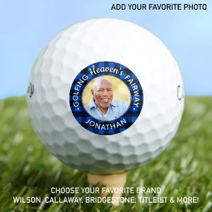 Golfer Memorial Blue Plaid Personalised Photo Golf Balls