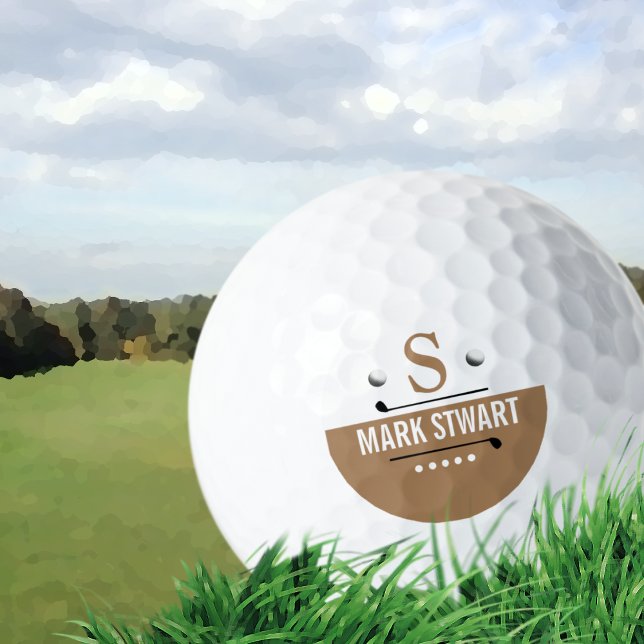 Golfer Modern Light Brown Monogram Golf Balls (Creator Uploaded)