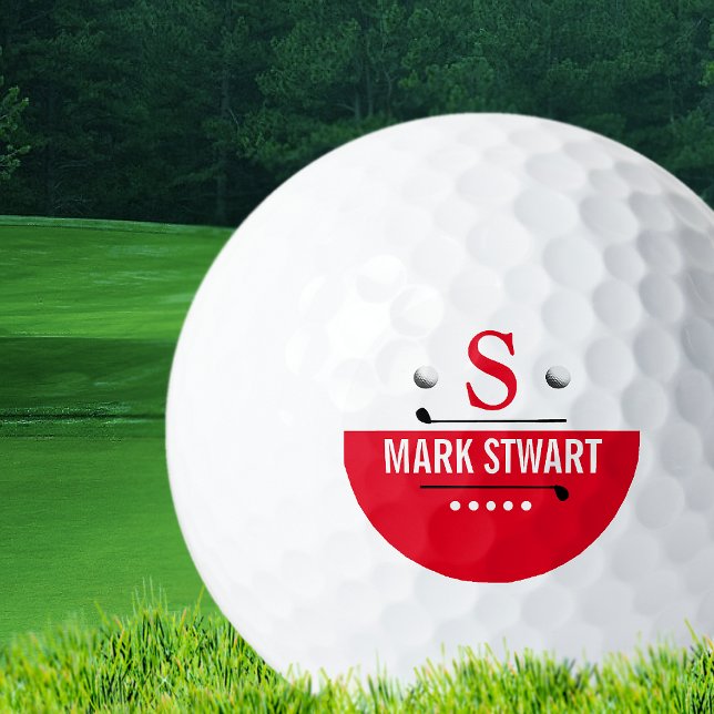 Golfer Modern Red White Monogram Golf Balls (Creator Uploaded)
